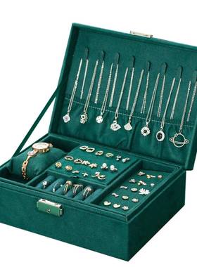 Retro velvet double-layer jewelry storagebox天鹅绒双层首饰盒