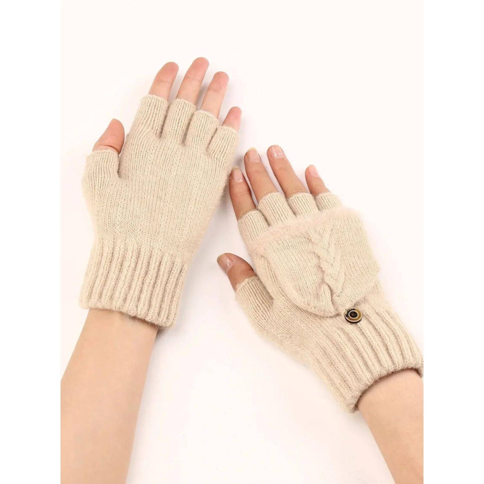 Fingers Free Wool Gloves Women Knitted Flip Fingerless Expos