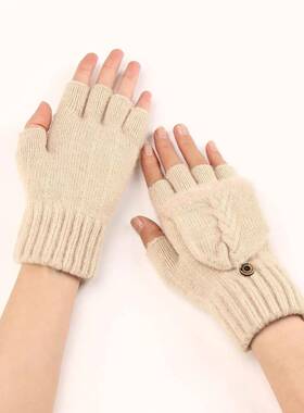 Fingers Free Wool Gloves Women Knitted Flip Fingerless Expos