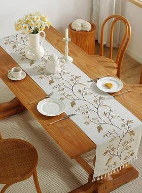 Luxury Embroidered Cotton Linen Table Runner TablecloVAOth T