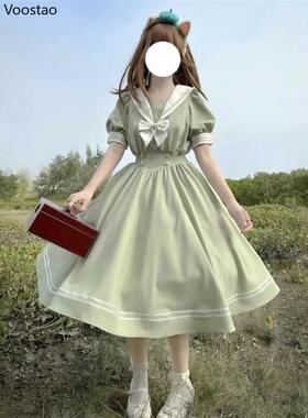 Japanese Soft Sister Cute Lolita Dress Women Sweet Puff Slee