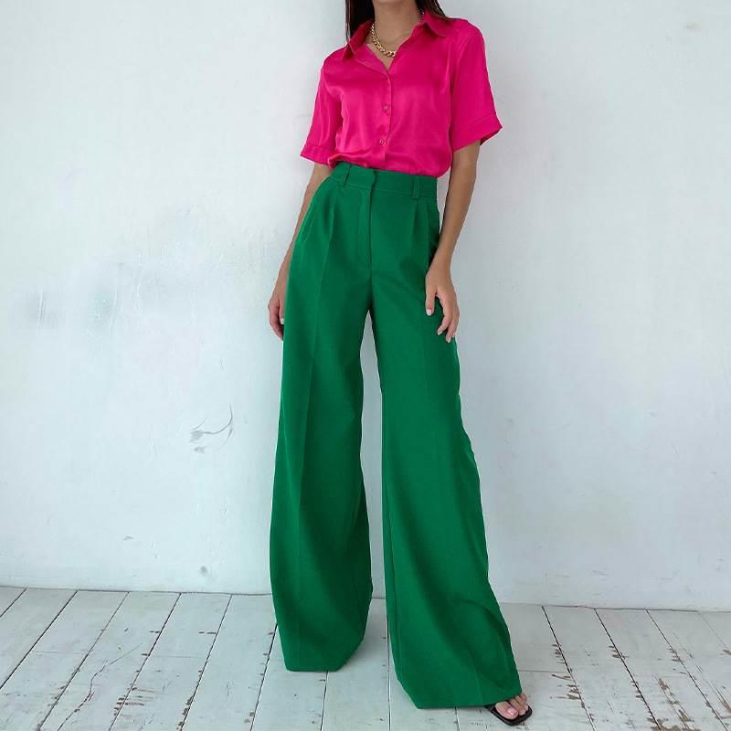women's high waist wide leg solid color summer trousers