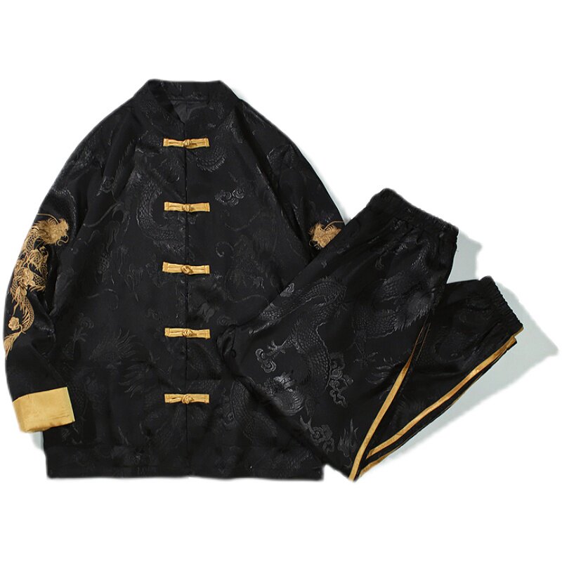 TANG SUIT JACKET SUIT MENS CASUAL SPORTS EMBROIDERED DRAGON PATTERN TRAINING SUIT DOUBLE-BREASTED JACKET CHINESE STYLE PIMPLE BUTTON OUTERWEAR TIDE