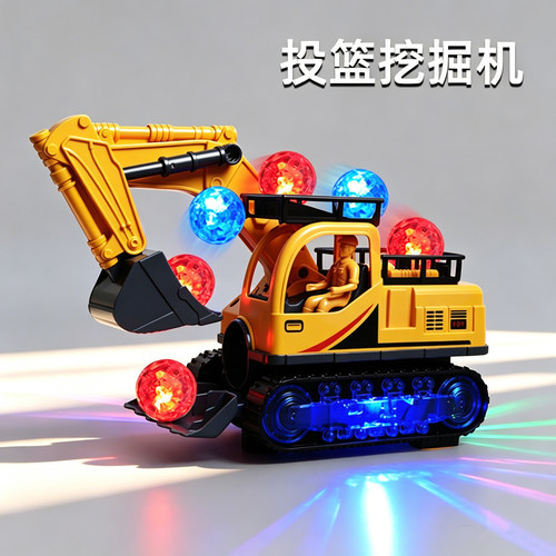 自动循环投篮电动万向工程车玩具