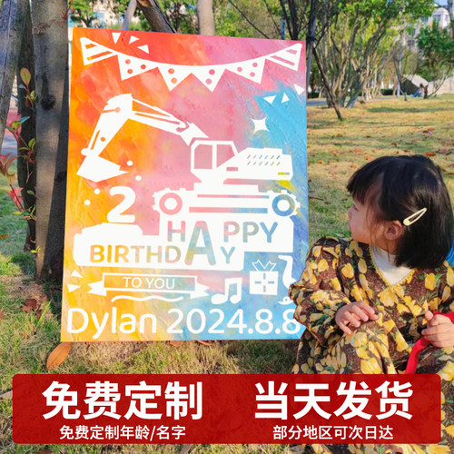 生日画涂鸦画板可撕2岁男孩女宝宝儿童生日派对场景布置手指画套餐diy涂鸦画板画框
