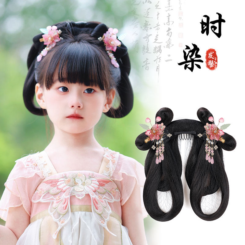 儿童汉服假发包古装一体式