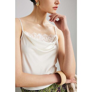 真丝吊带女2026年春夏新款纯色内搭外套通勤荡领蕾丝桑蚕丝上衣