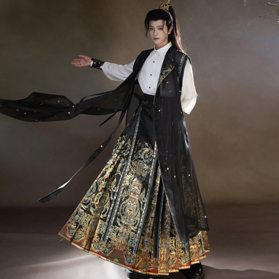 昭华赋汉服男装新中式国风原创汉元素错金铜重工织金马面裙男款女