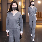 显瘦减龄运动服套装 时尚 洋气大码 两件套女春秋新款 休闲卫衣直筒裤