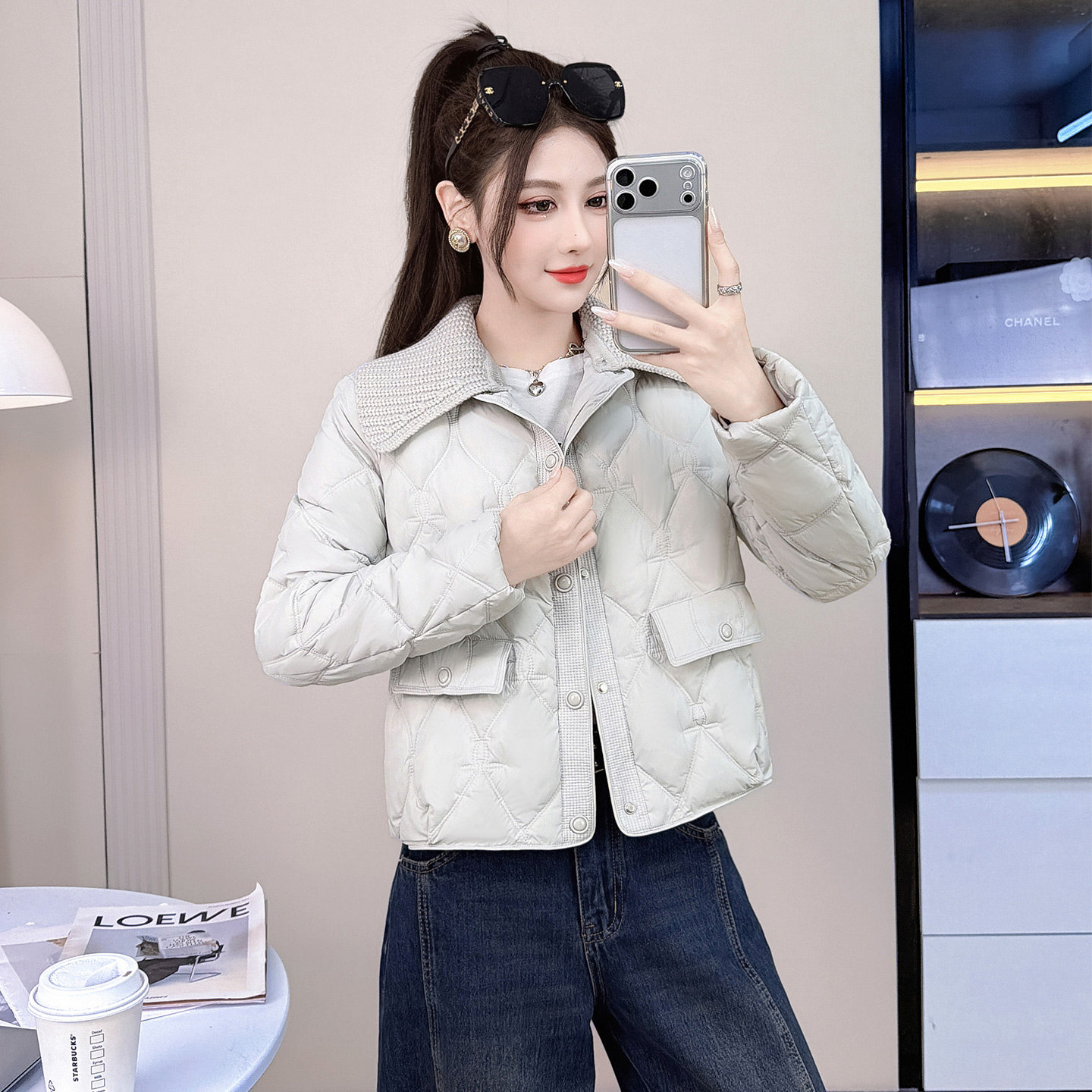 小香风菱格纹针织拼接棉服女冬季新款翻领外套轻薄设计感短款棉衣,女装/女士精品,棉衣/棉服,淘宝优惠券,粉丝福利购,淘宝优惠卷