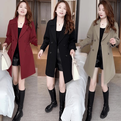 时尚收腰显瘦中长款风衣外套女秋冬新款高级感气质加绒西装领大衣
