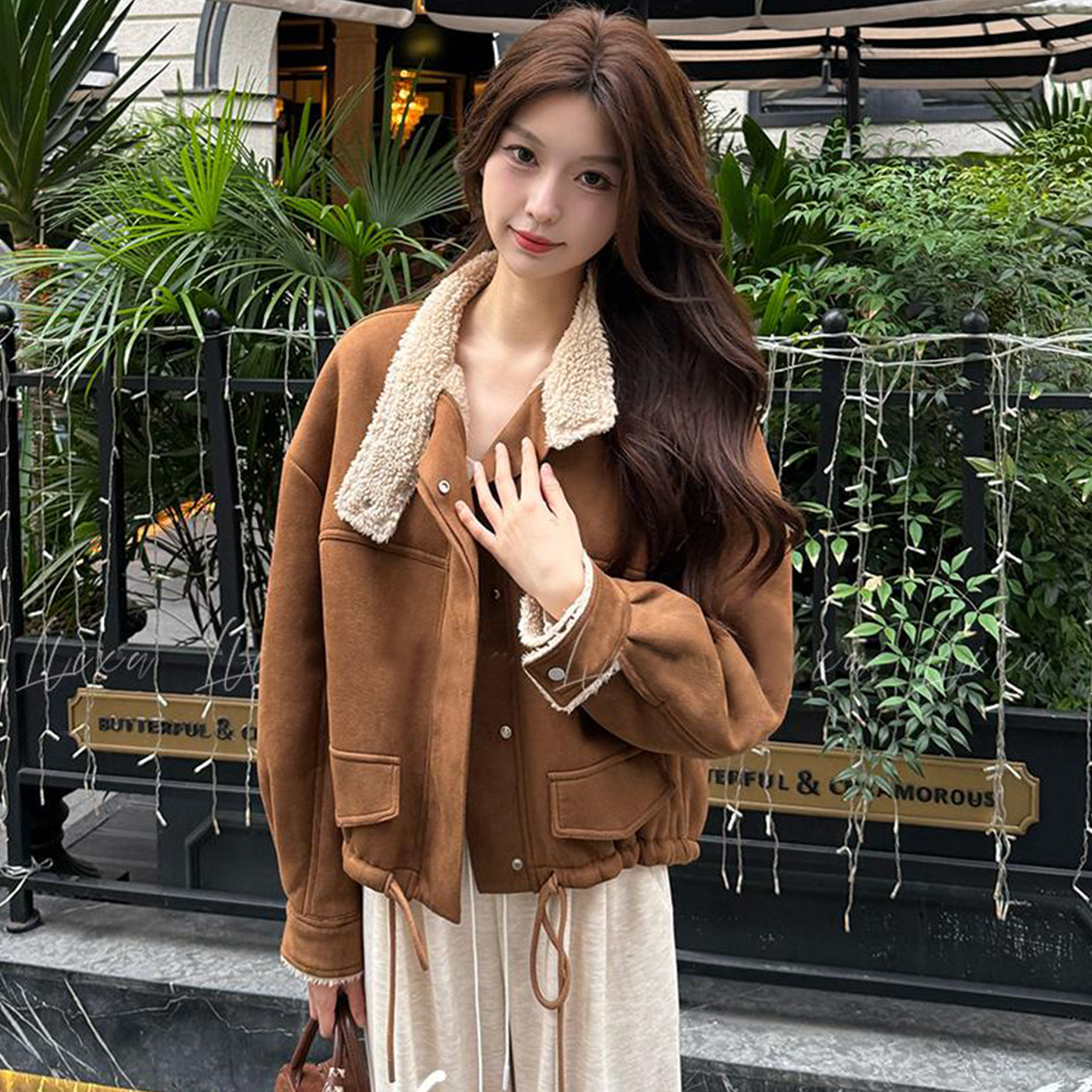 2025秋冬新款时尚加绒麂皮绒外套女洋气复古美拉德羊羔毛保暖上衣