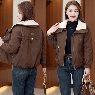 时尚休闲加绒加厚短款外套女冬季新款洋气韩版百搭减龄派克服上衣