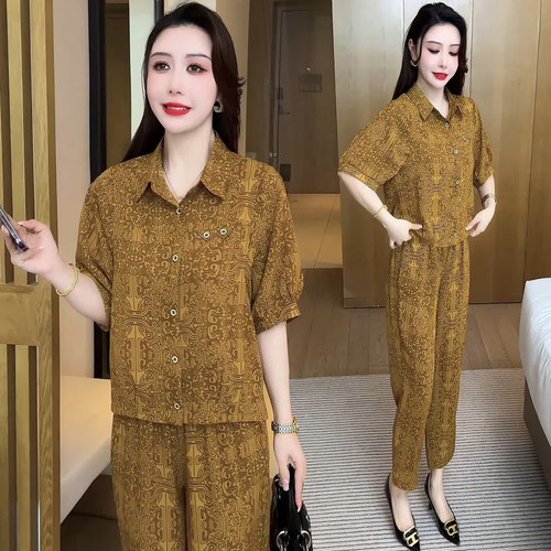 时尚套装女2026夏季新款休闲洋气质韩版短袖翻领衬衫哈伦裤两件套