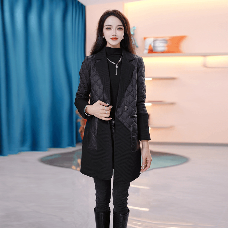 时尚洋气质中长款加厚棉服外套女秋冬2025新款百搭拼接羽绒棉衣潮