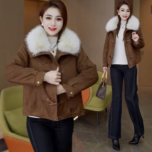 时尚宽松加厚棉服女冬季新款休闲洋气韩版带毛领保暖短款棉衣外套