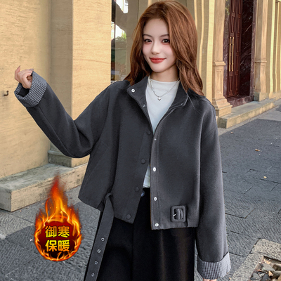 时尚加厚夹棉短款毛呢料外套女冬季新款洋气质韩版百搭小个子上衣
