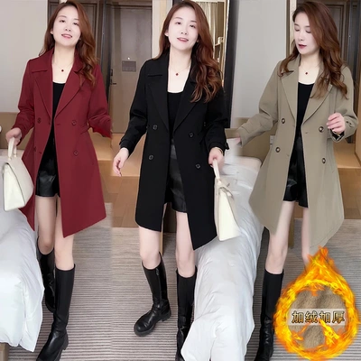 时尚收腰显瘦中长款风衣外套女冬季新款韩版气质加绒加厚保暖上衣