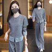 宽松减龄格子拼接卫衣阔腿裤 新款 两件套 女2026春秋季 休闲运动套装