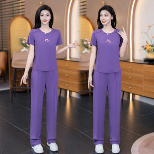 紫色短袖运动套装女2026夏季新款时尚简约风薄款休闲小个子两件套