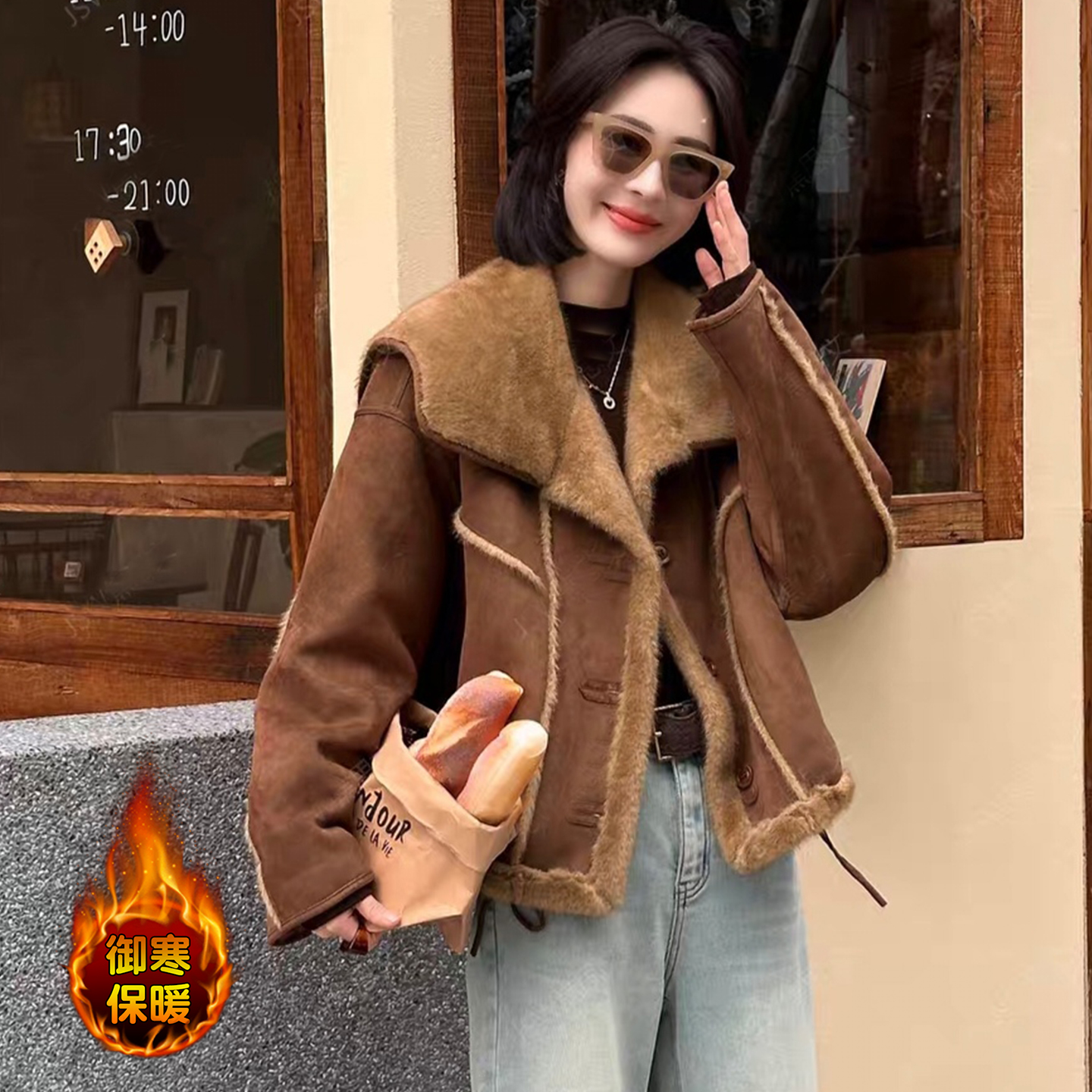 加绒加厚皮毛一体外套女2025冬季新款时尚洋气韩版双面穿保暖上衣