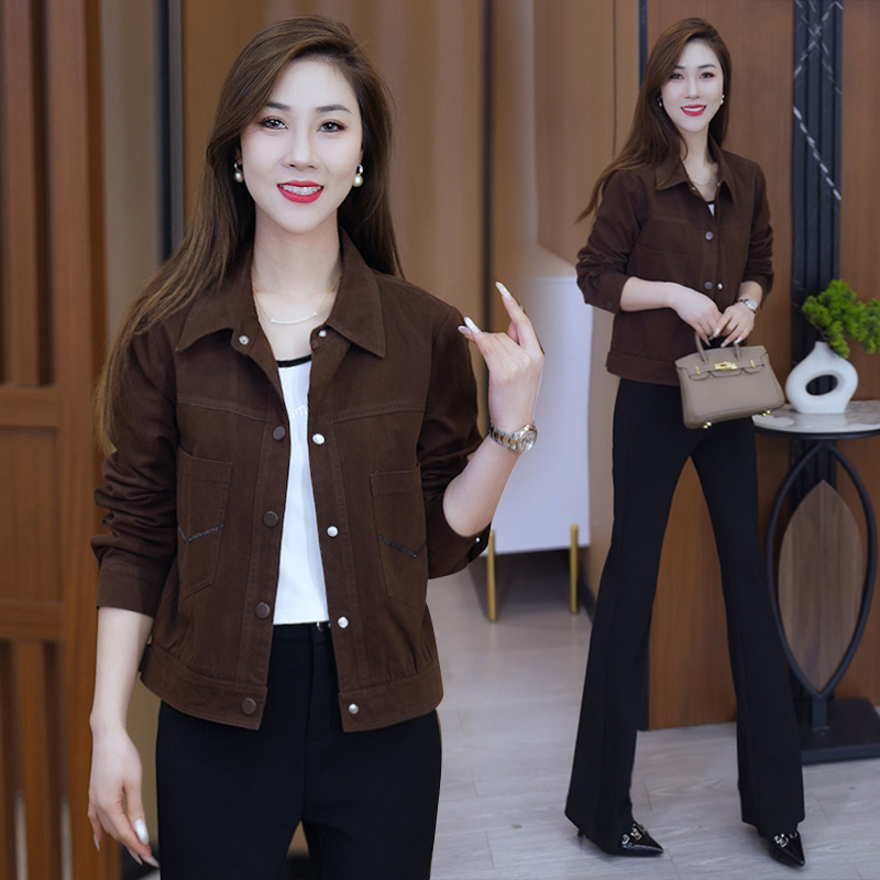 牛仔短款翻领外套女春2025新款洋气质韩版百搭夹克开衫派克服上衣