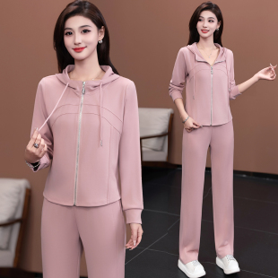 韩版 显瘦运动服套装 连帽卫衣直筒裤 新款 跑步服 两件套女士春季 时尚