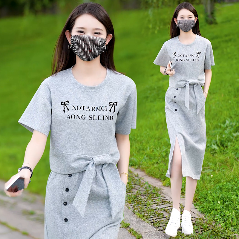 时尚休闲运动服套装裙女夏季新款宽松洋气质显瘦短袖半身裙两件套