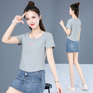 2025夏季新款女装设计感小众显瘦修身高腰体恤衫上衣短款短袖t恤
