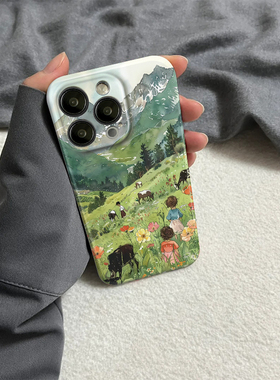 适用苹果15手机壳iphone14新款13promax女16阿勒泰12pro风景11新中式x菲林xr国风7漫画8夏日mini绿色plus男xs
