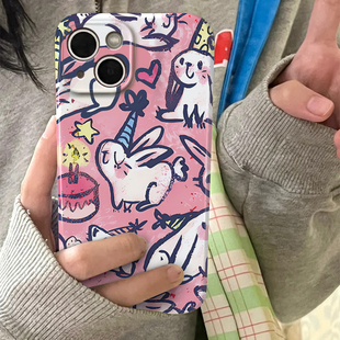 个性 可爱卡通粉色兔子菲林全包硬手机壳适用苹果15nova10华为p50mate60pr小米14opporeno9vivo荣耀80iPhone14