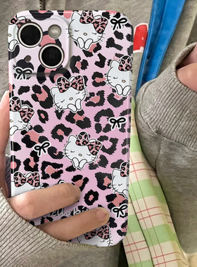 小众ins风复古粉色豹纹蝴蝶结kt猫适用iphone15promax手机壳苹果14pro二合一13卡通12温柔11可爱xs防摔78plus