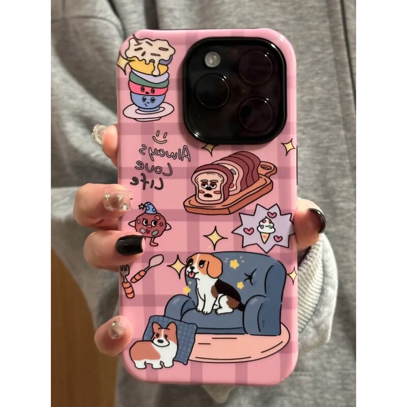 ins双层苹果16手机壳iPhone15菲林14promax二合一13格纹小狗12/11苹果vivo华为oppo小米一加魅族荣耀红米