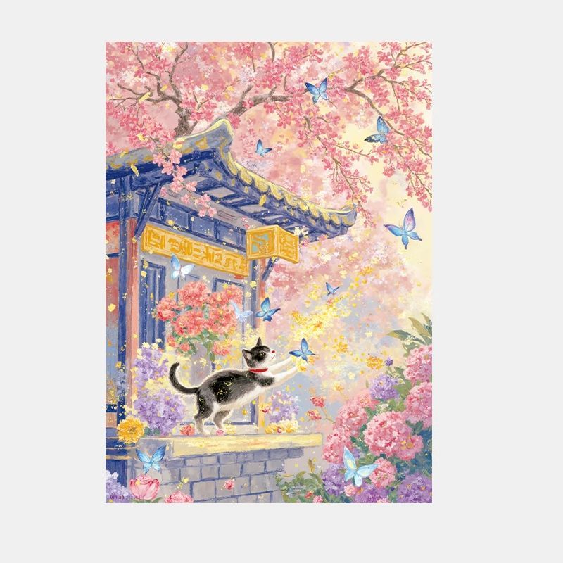 木质拼图猫舞蝶语拼图500片12岁以上益智新款成人治愈桥畔花香
