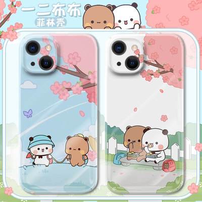 一二布布适用苹果15promax手机壳iPhone14pro小熊猫ip13秀恩爱7p平果8plus情侣12x款xs11菲林mini迷你max套xr