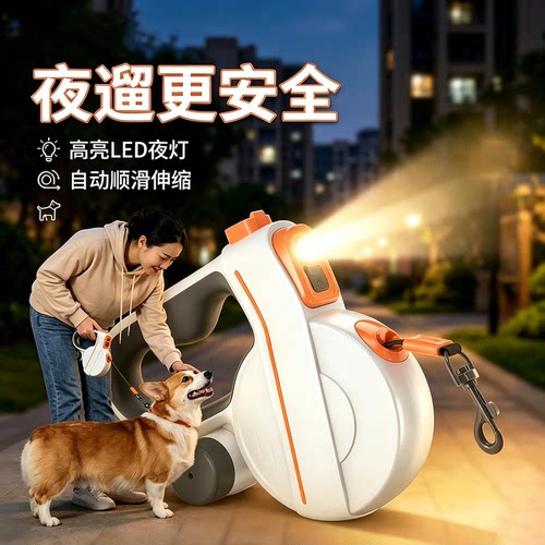 手电筒遛狗绳自动伸缩反光牵引绳