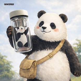 CUP mystery卡通原创熊猫玻璃杯双层玻璃隔热茶水分离杯可爱水杯