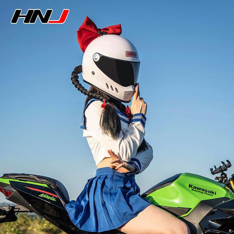 新品来梦同款电动摩托车头盔可爱蝴蝶结爆音少女复古冬季骑士机车
