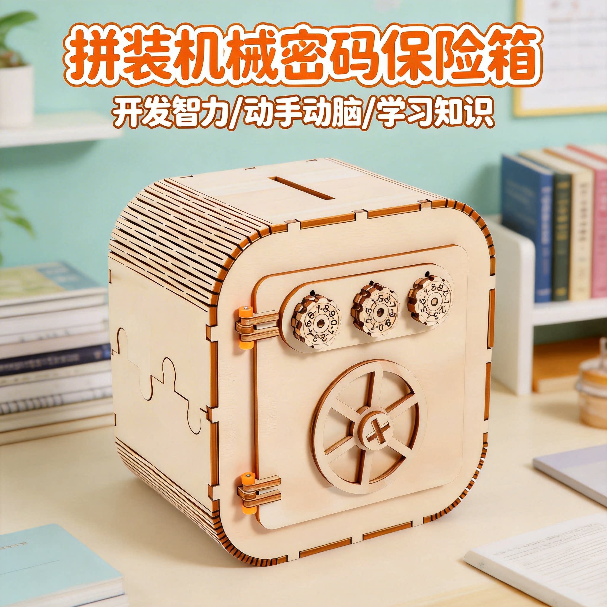 木质拼装机械密码保险箱手工DIY组装益智儿童拼图玩具科技小制作