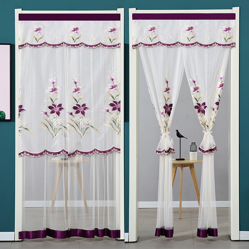 蕾丝门帘家用免打孔双层纱帘夏季新款防蚊帘子卧室厨房装饰隔断帘