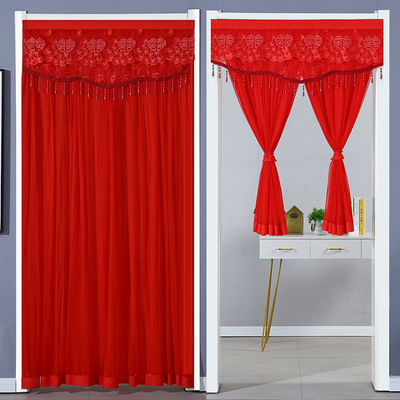新款门帘家用免打孔大红色纱帘子结婚婚庆房门隔断帘遮挡帘魔术贴,居家布艺,窗纱,淘宝优惠券,粉丝福利购,淘宝优惠卷