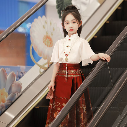 马面裙女童2026新款儿童古装汉服古风套装中式演出服国风红色表演