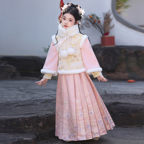 汉服女童2025新款冬装古风冬裙加绒加厚国风儿童冬季古装拜年棉服