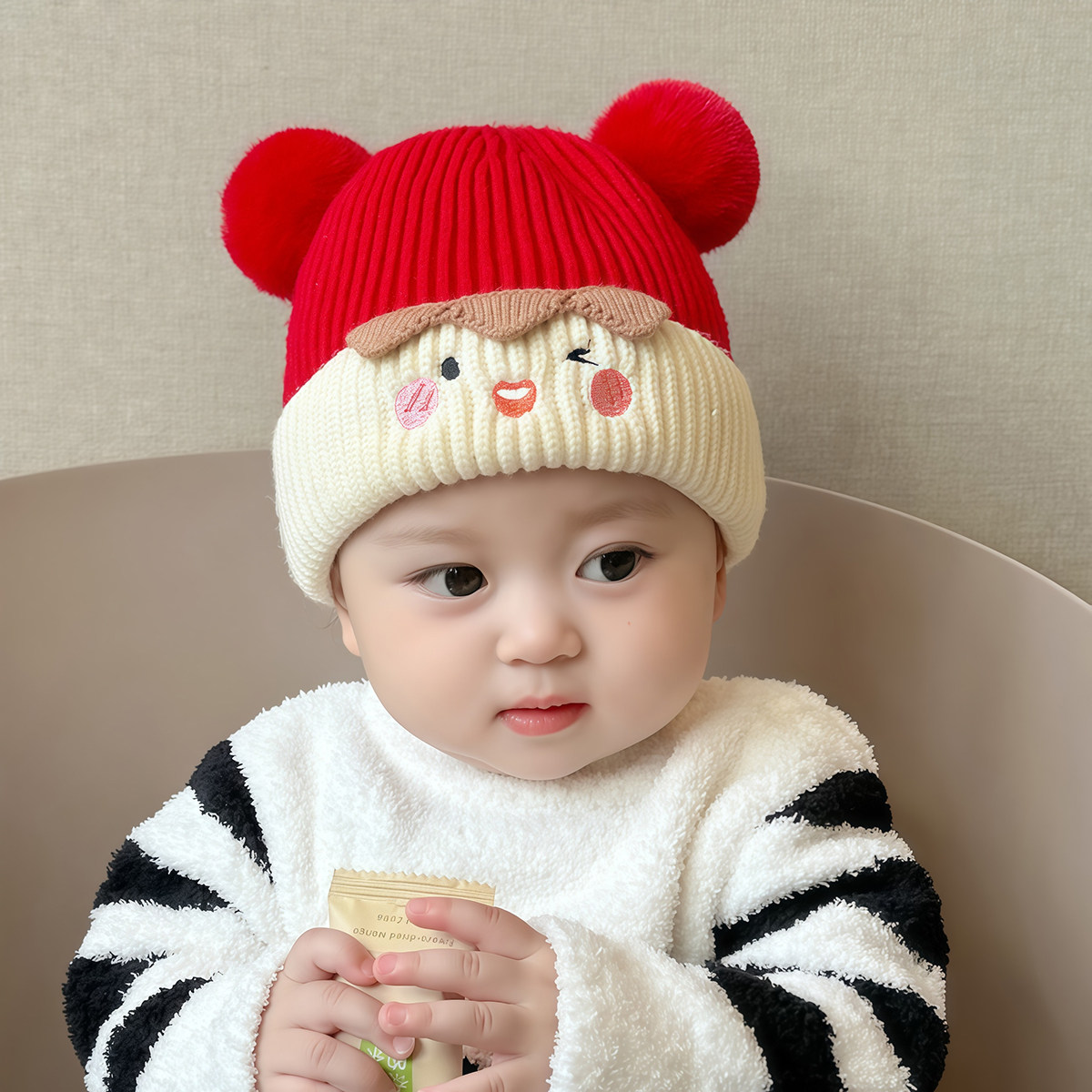 婴儿帽子秋冬季毛线帽加厚保暖男女宝宝护耳帽可爱针织儿童套头帽