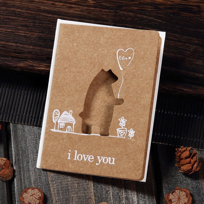 创意复古小牛皮激光镂空带信封贺卡礼品新年圣诞祝福卡片