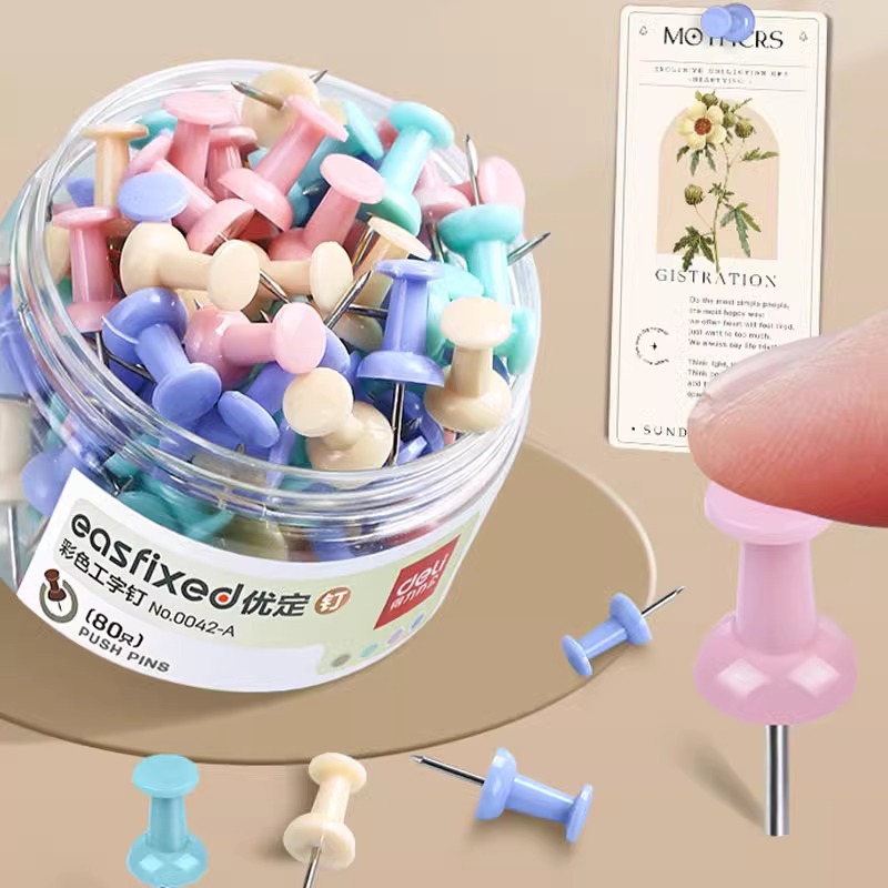 得力彩色工字钉按钉不锈钢图钉手工大头针钉子摁钉软木钉美工钉别针固定钉小图钉木板钉照片墙装饰创意图钉