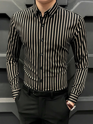 Spring and Autumn Striped Shirt for Men, Long Sleeve, 2026 New Style, Light Luxury, High-End, Slim Fit, Casual Men's Shirt, Business, Non-Iron