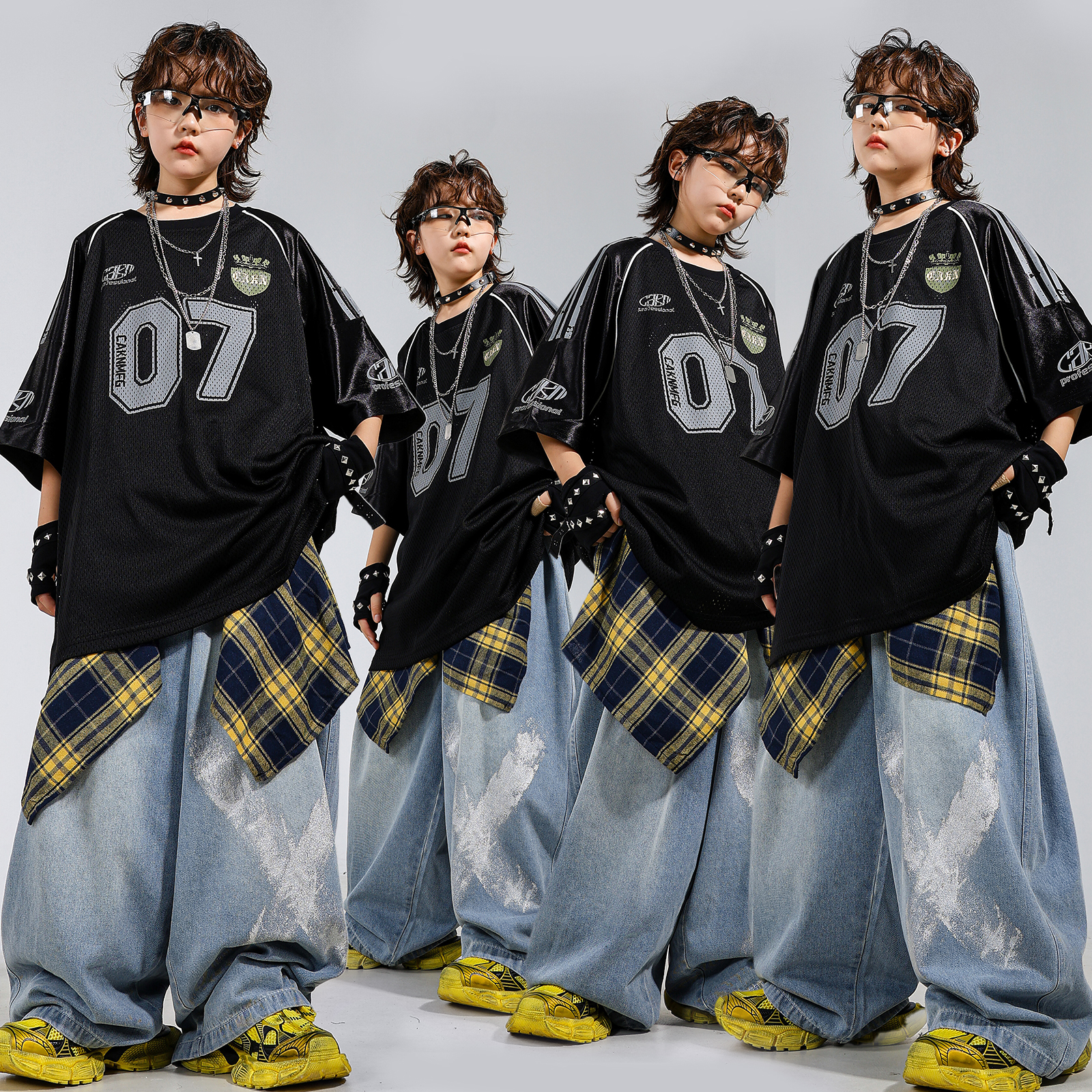 街舞儿童潮服男童嘻哈风表演服宽松夏季女童爵士舞服装少儿演出服