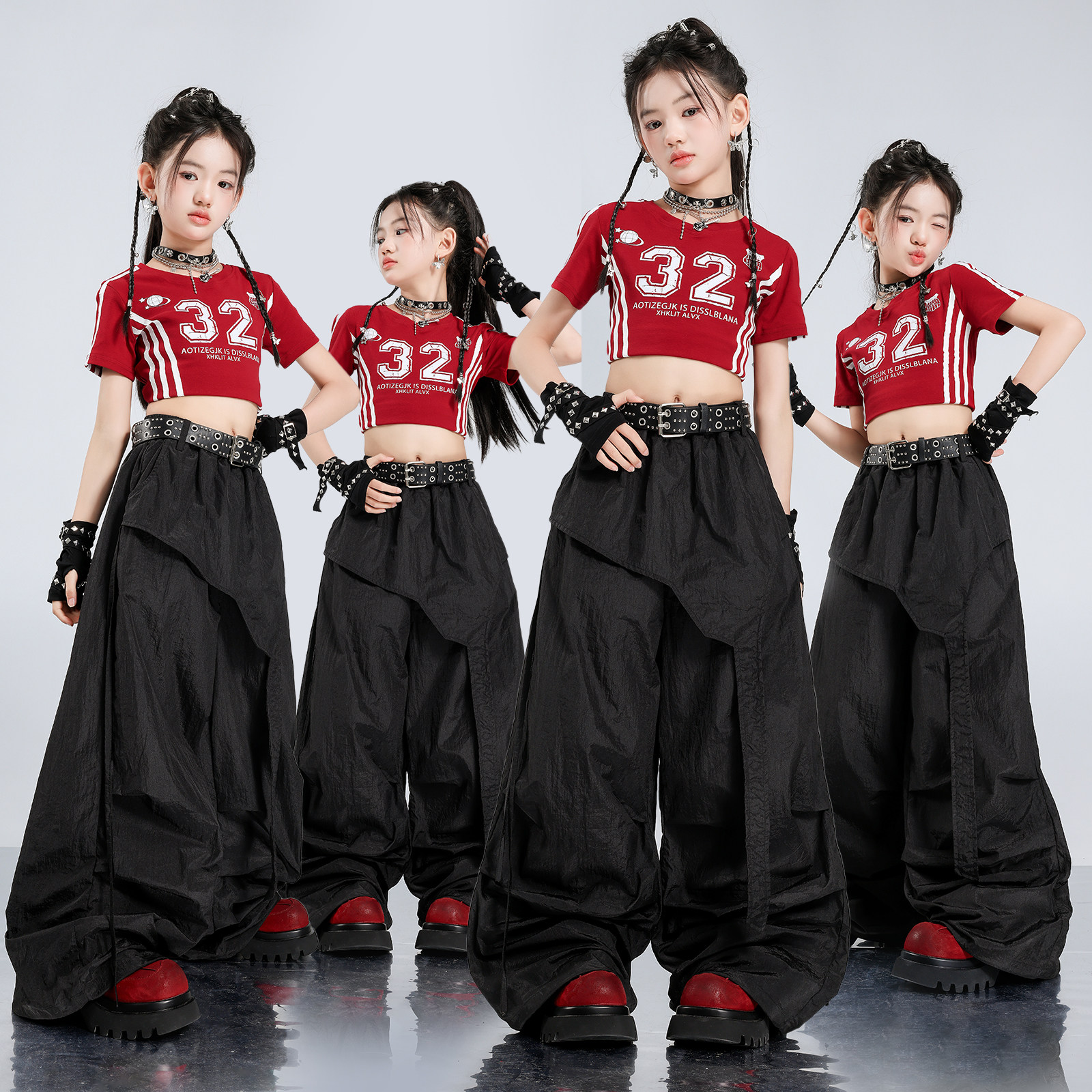 女童爵士舞服装儿童jazz演出服甜酷风街舞套装工装裤舞台装潮酷夏
