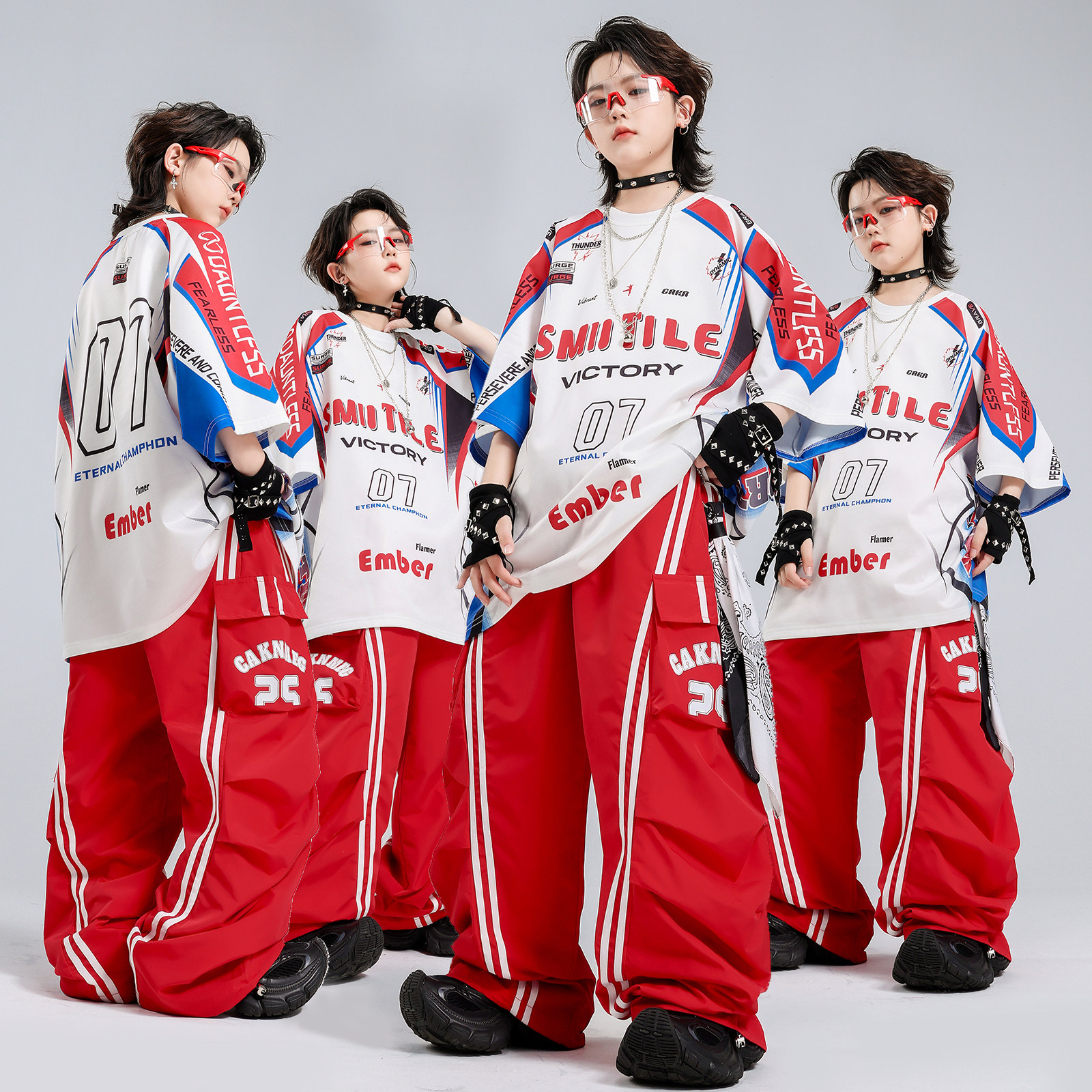 儿童街舞潮服男女童嘻哈演出服帅气hiphop运动风套装表演服装夏季